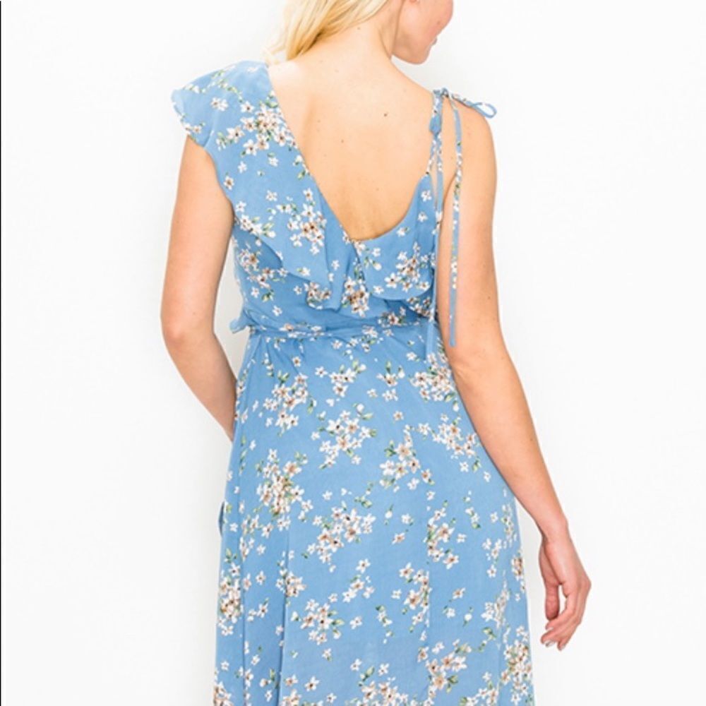 🆕 Blue Floral Wrap Dress Med Lg - Picture 7 of 11